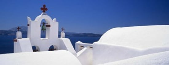 Church Oia Santorini Cyclades Islands Greece Canvas Art - Panoramic Images (30 x 12)