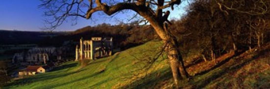 Church On A Landscape Rievaulx Abbey North Yorkshire England United Kingdom Canvas Art - Panoramic Images (18 x 6)