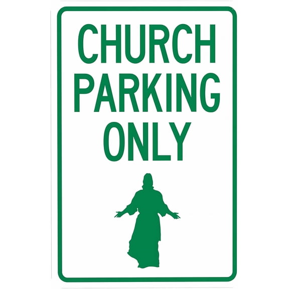 Church Parking Only Graphic Warning Sign 8"x12" - Security Safety Metal Vintage Poster Decor for Church Worship Service Bible Study Congregation Event Street Road