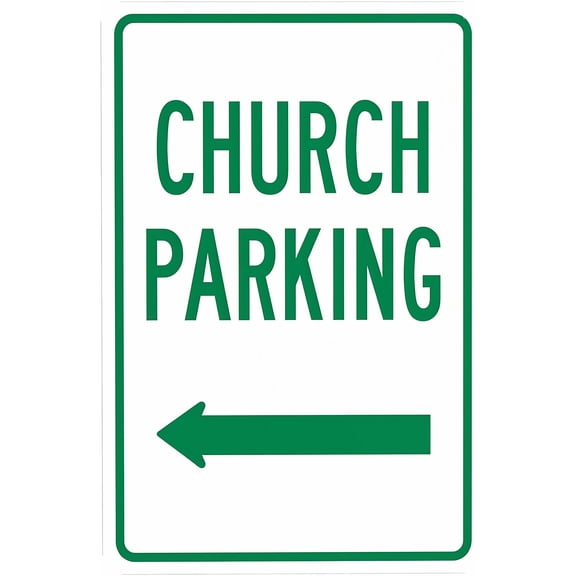 Church Parking With Left Arrow Warning Sign 8"x12" - Security Safety Metal Vintage Poster Decor for Church Main Lot Worship Center Entrance Fellowship Hall Office Home