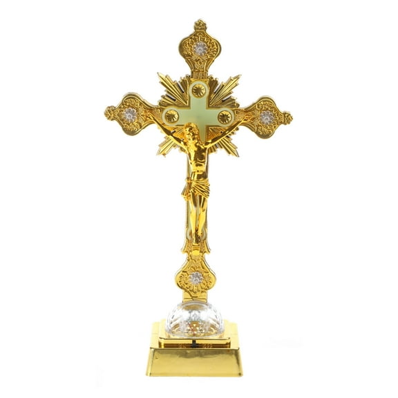Church Relics Figurines Night Light Crucifix Jesus Christ on the Stand Lamp for Cross Catholic Antique Home Decor