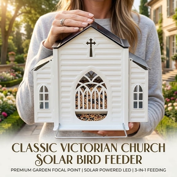 Church-Shaped Bird Feeder with Solar Lights, Outdoor Weatherproof Hanging Bird Feeders, Garden/Yard/Deck Decor & Unique Gift for Bird Lovers