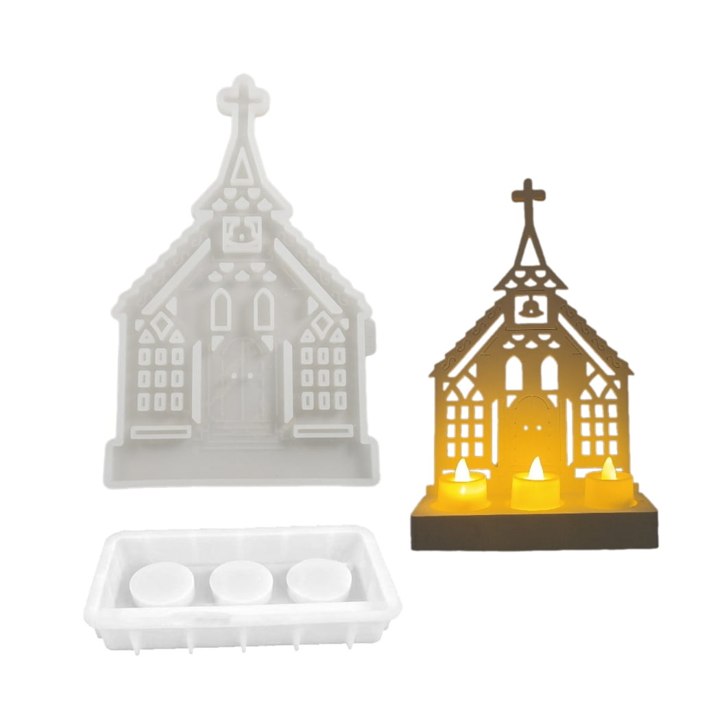 Church Shaped Candlestick Mold Silicone Candle Holder Mould Easy to Demold Candle Base Moulds Gypsum Home Ornaments Mold