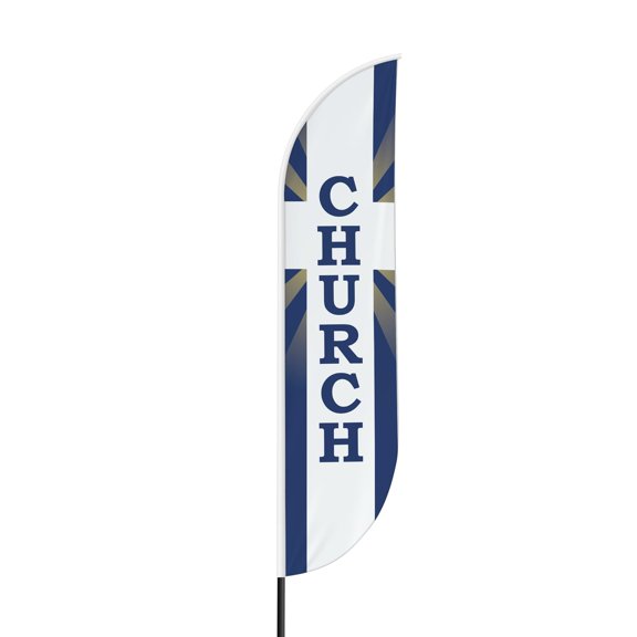 Church Sign feather flag for Outdoor by Mavis Printing | 11.5 FEET Long Polyester Outdoor Banner Flag for Easy Hang | HD Print Swooper I Flag Only to Promote Church Activity| Made in USA I Flag Only