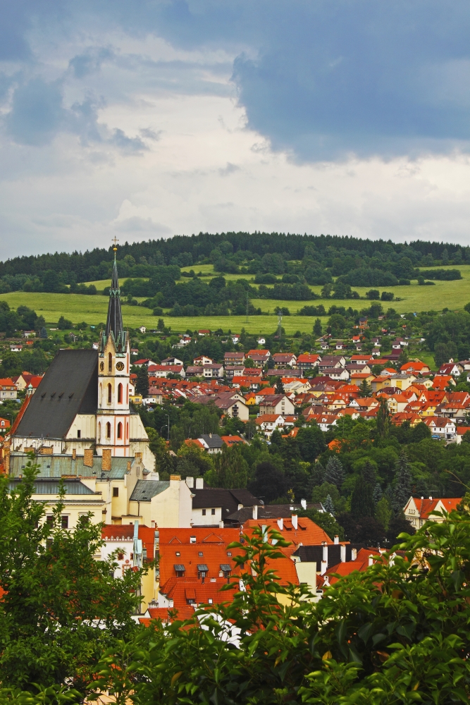 Church Spire In The Old Town Cesky Krumlov Jihocesky Czech Republic Canvas Art - Trish Punch Design Pics (24 x 38)