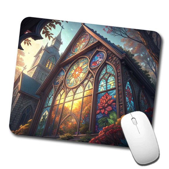 Church Stained Glass Windows Mouse Pad Low Profile Gaming Mat