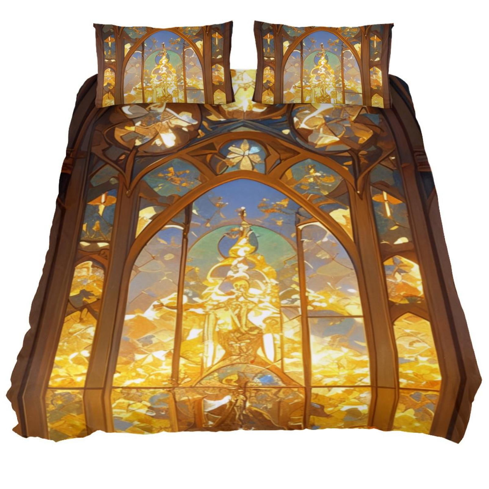 Church Stained Glass Windows Washed Tencel Bedroom 3 Pieces Set Church stained glass windows washed tencel bedroom 3 pieces set