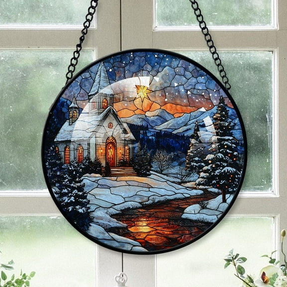 Church Staned Glass Suncatcher Ornament, Church Christmas, Church Decor, Christmas Stained Glass Suncatcher Decorations for Indoor, for Girls eDTVgz
