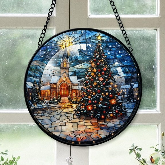 Church Staned Glass Suncatcher Ornament, Church Christmas, Church Stained Glass Decor, Christmas Stained Glass Suncatcher Decorations for Wall, Christmas Wife Gifts Y6xNX9
