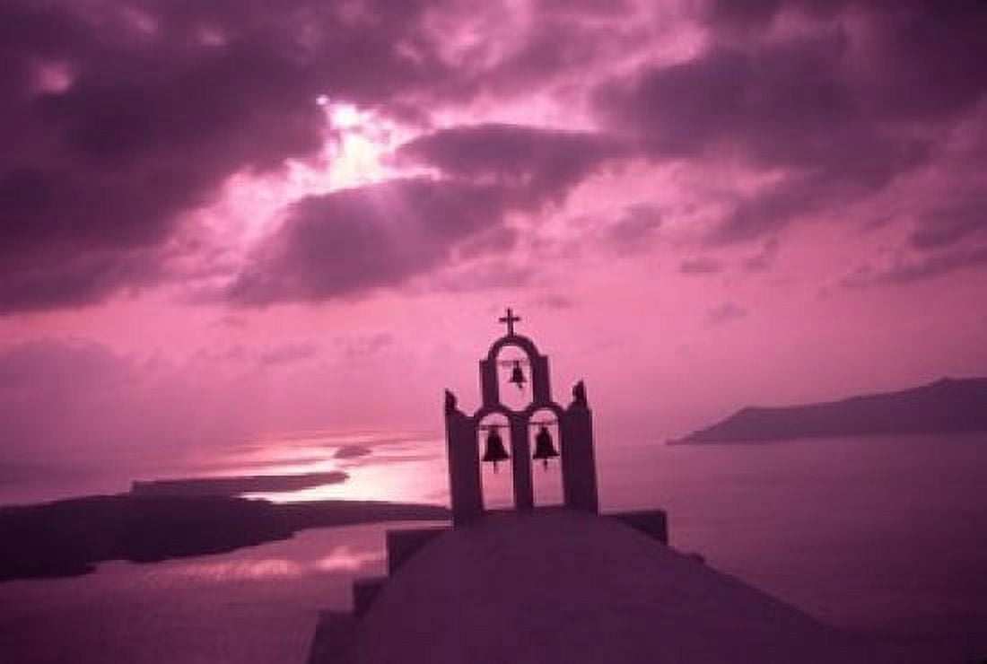 Church Steeple with Evening Rays Santorini Island Greece Canvas Art - Jaynes Gallery DanitaDelimont (36 x 24)