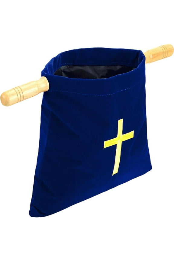 Church Tithe Offering Bag with Wooden Handles, Religious Offering Pouch Church Collection Bag Offering Baskets for Churches Communion Supplies