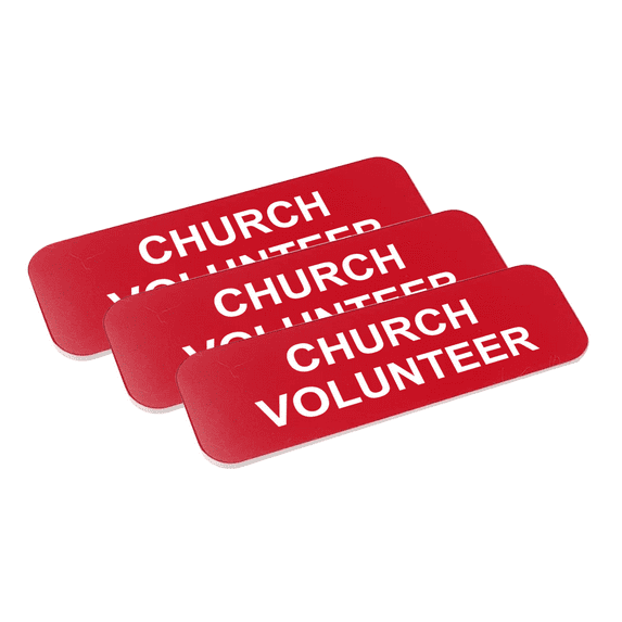 Church Volunteer 1 x 3" Name Tag/Badge, Red, (3 Pack)