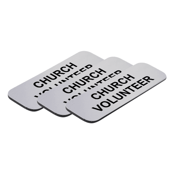 Church Volunteer 1 x 3" Name Tag/Badge, Silver, (3 Pack)
