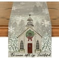 thumbnail image 1 of Church Xmas Trees Snowflakes Merry Christmas Table Runner, Bow Tie Kitchen Dining Table Decoration for Outdoor Home Party 13x108 Inch, 1 of 6