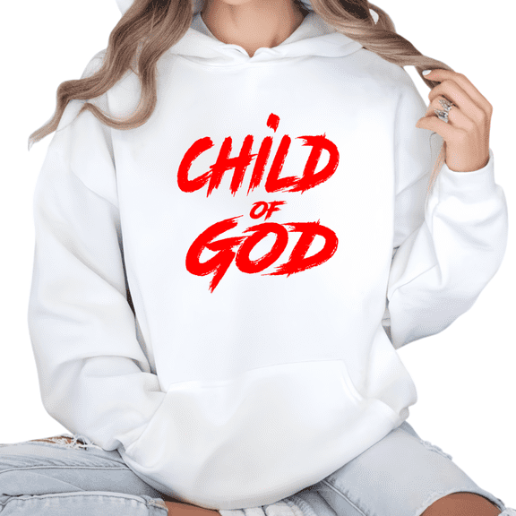 Church Youth Fellowship Activity Red Graphic Print White Hoodie Child of God S-2XL Faith-Infused Casual Tops