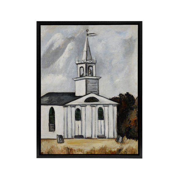 Church at Head Tide Maine Marsden Hartley Black Framed Canvas Wall Art 12x16"
