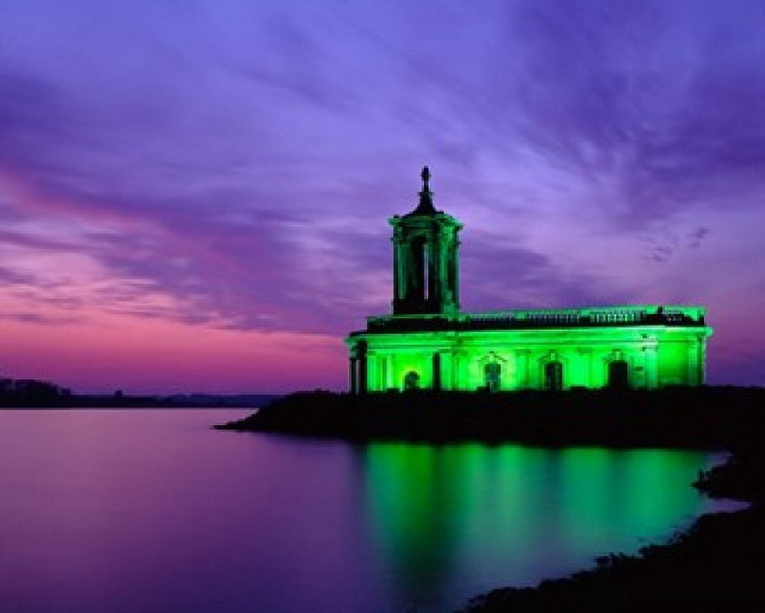 Church at Rutland Water at Sunset Leicestershire England Canvas Art - Paul Thompson DanitaDelimont (36 x 29)