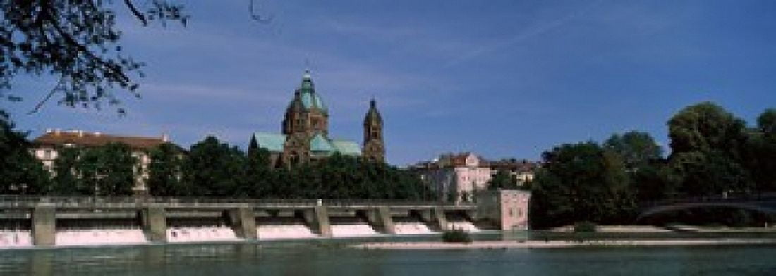 Church at the riverside St Luke Church Isar Munich Bavaria Germany Canvas Art - Panoramic Images (36 x 13)