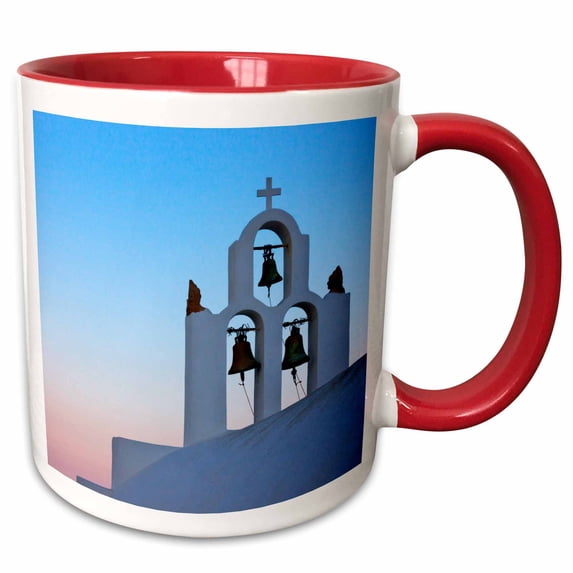 Church bell tower on coast of Aegean Sea. Oia, Santorini Is, Greece. 11oz Two-Tone Red Mug mug-330121-5