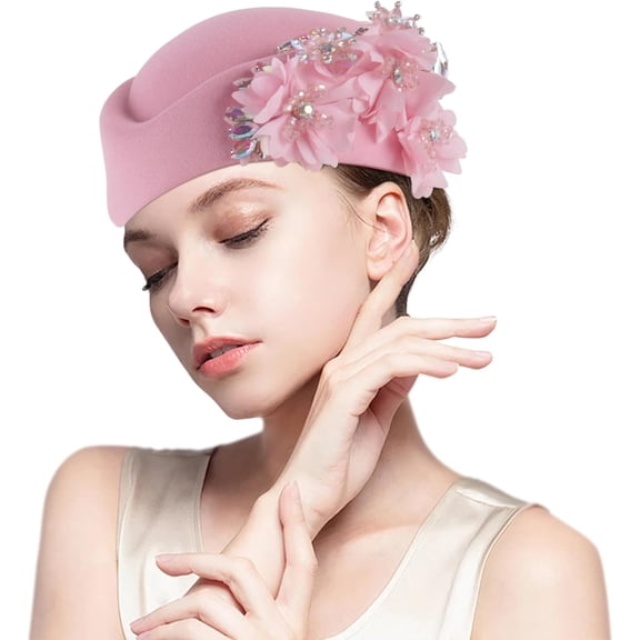 Church hat for Women with Floral Women's Soft Beret for Women Felt hat,Bridal Hats for Wedding
