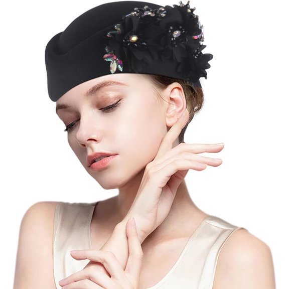 Church hat for Women with Floral Women's Soft Beret for Women Felt hat,Bridal Hats for Wedding