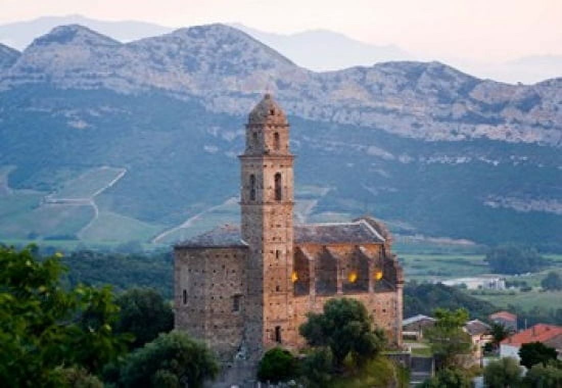 Church in Village of Patrimonio Corsica France Canvas Art - Scott T Smith DanitaDelimont (26 x 18)