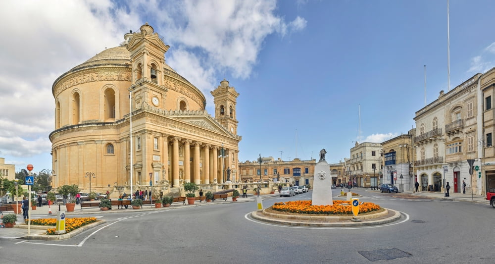 Church in a town Rotunda of Santa Maria Assunta Mosta Malta Canvas Art - Panoramic Images (12 x 24)