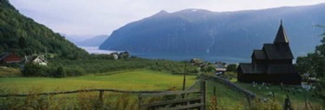 Church in a village Urnes stave church Lustrafjorden Luster Sogn Og Fjordane Norway Canvas Art - Panoramic Images (18 x 7)
