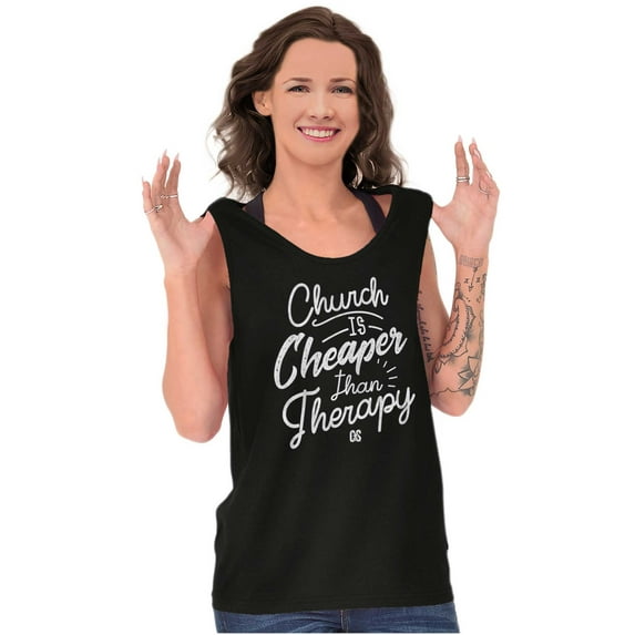 Church is Cheaper Than Therapy Tank Top Tee Shirt Women Brisco Brands S