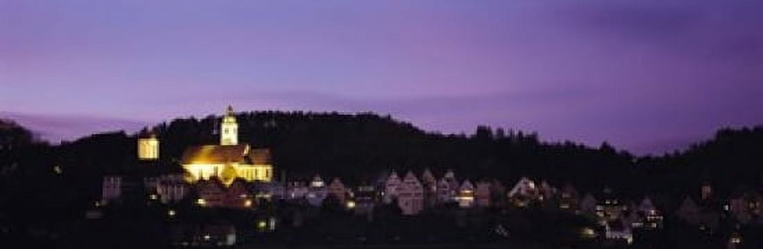 Church lit up at dusk in a town Horb Am Neckar Black Forest Baden-Wurttemberg Germany Canvas Art - Panoramic Images (18 x 6)