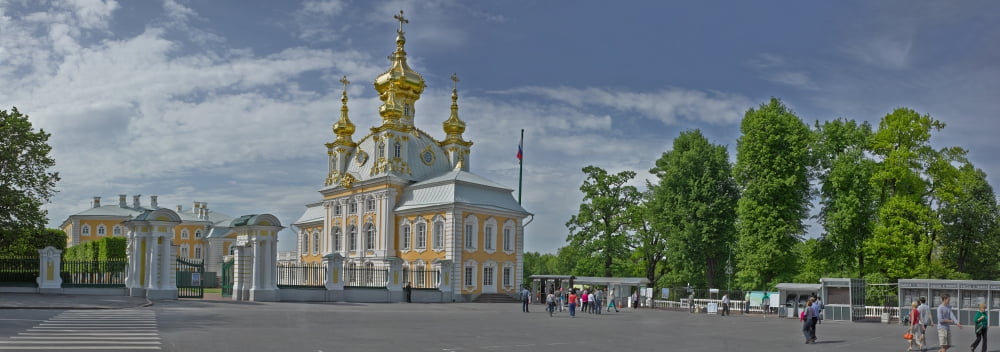 Church of Peterhof Grand Palace Petrodvorets St Petersburg Russia Canvas Art - Panoramic Images (27 x 9)