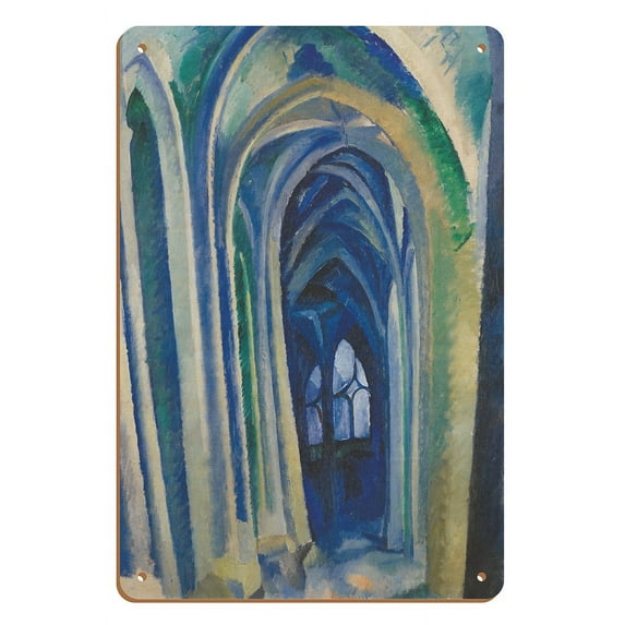 Church of Saint Séverin France - From an Original Cubism Abstract Painting by Robert Delaunay c.1909 - 8 x 12 inch Vintage Wood Art Sign