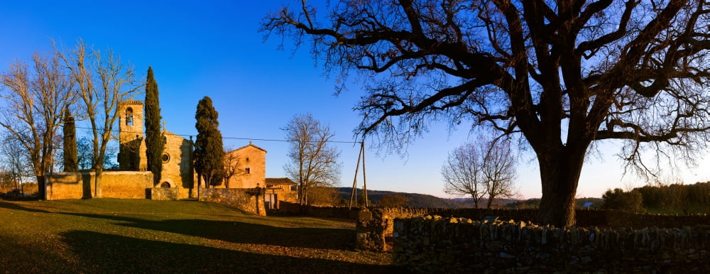 Church on a hill Santa Coloma Sasserra Barcelona Catalonia Spain Canvas Art - Panoramic Images (24 x 9)