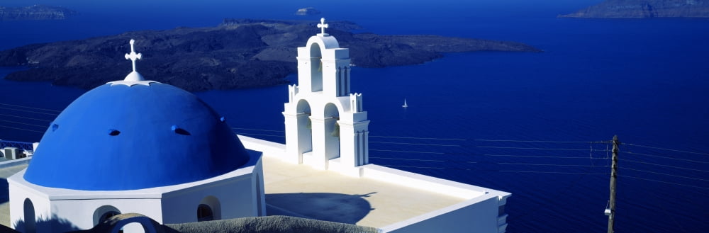Church on an island Agios Theodoros Firostefani Santorini Cyclades Islands Greece Canvas Art - Panoramic Images (27 x 9)
