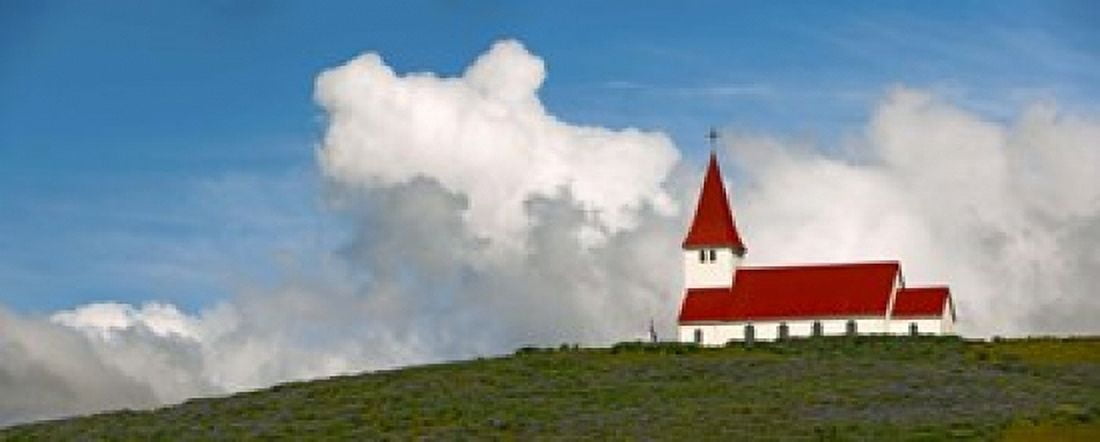 Church on hill Vik Iceland Canvas Art - Panoramic Images (15 x 6)