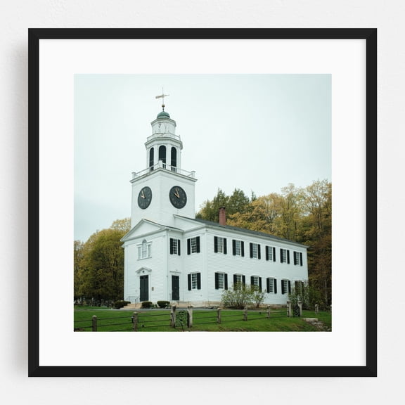 Church on the Hill, Lenox - Lenox Massachusetts Photography Black Framed Wall Art Print 30 x 30 inches