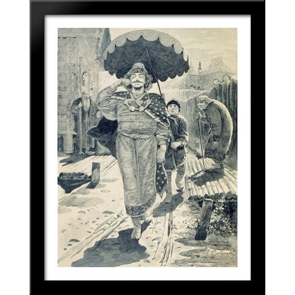 Churilo Plenkovich. Illustration for the book Russian epic heroes 28x36 Large Black Wood Framed Print Art by Andrei Ryabushkin