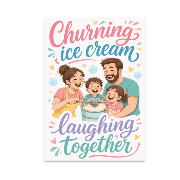 Churning Ice Cream Laughing Together - Family Decor - 13x19 Poster Print