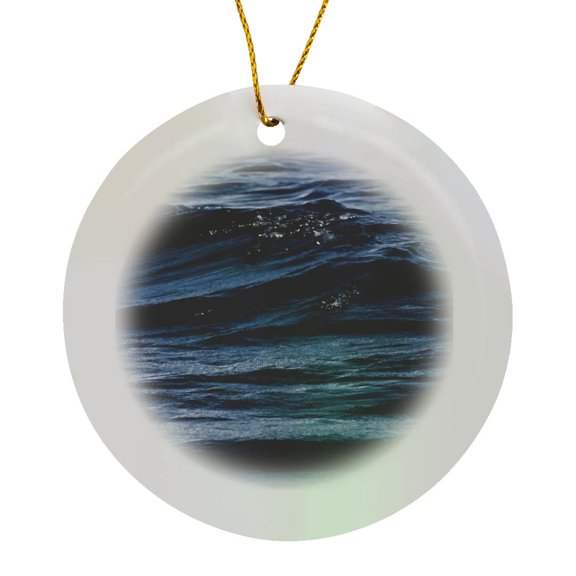3drose, Churning Ocean Waves Sea Open Water, Circle Porcelain Ornament