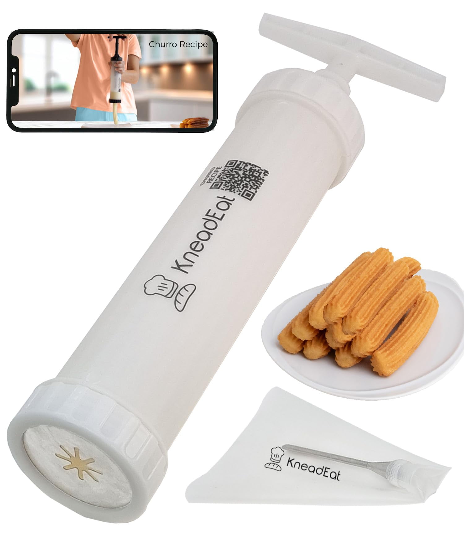 Churrera Churro Maker with Piping Bag Churro Filler. Homemade Delicious Churros. Easy QRRecipe