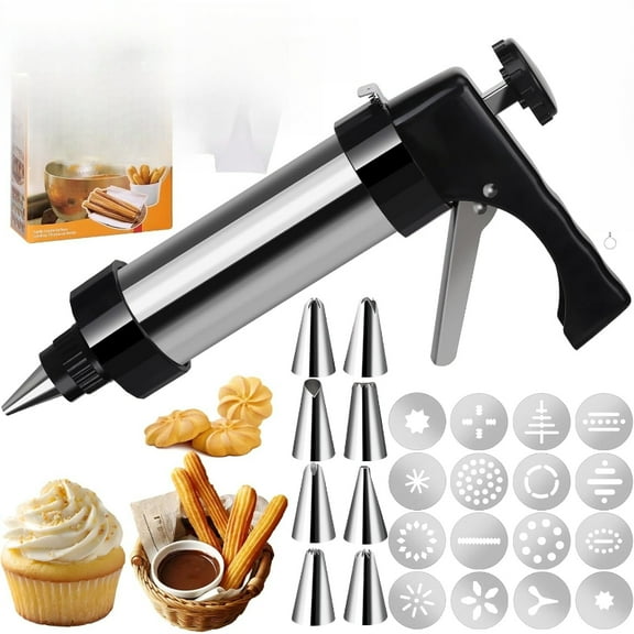 Churro Maker Machine Stainless Steel Cookie Press Kit DIY Cookie Maker Machine with 6 Icing Nozzles Multifunctional Cookies Maker Kit for Making and Decorating Cookies Biscuits