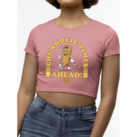 Churrofic Times Ahead Cartoon Snack Graphic - Fun Foodie Design Women's Crop Tee