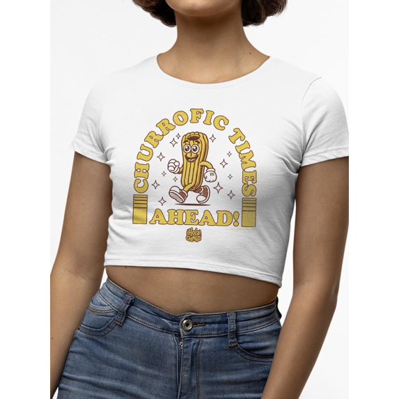 Churrofic Times Ahead Cartoon Snack Graphic - Fun Foodie Design Women's Crop Tee