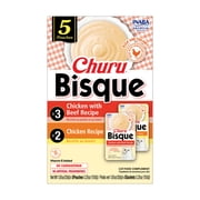 INABA Churu Bisque for Cats, Creamy Lickable Purée with Vitamin E, Chicken Variety Pack, 1.05 oz Pouches, 5‑Count