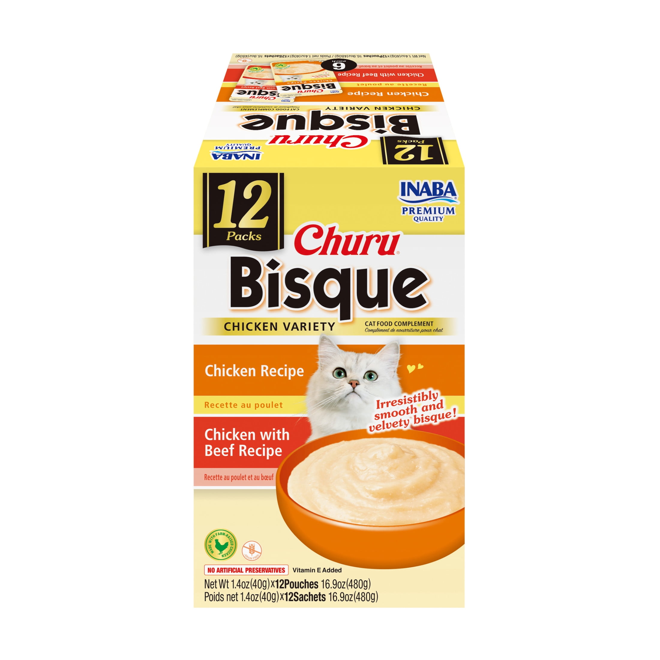 Inaba Churu Bisque Lickable Wet Cat Topper, 1.4 oz Pouch, 12 Pouches, Chicken Variety