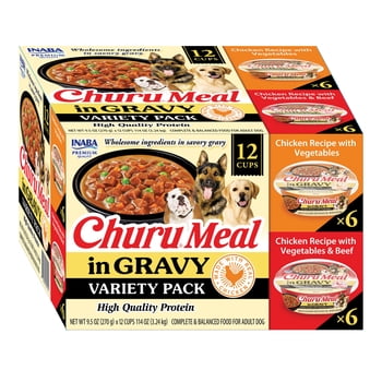 INABA Churu Meal in Gravy Adult Wet Dog Food, 9.5 oz cup, 12-count, Chicken Variety