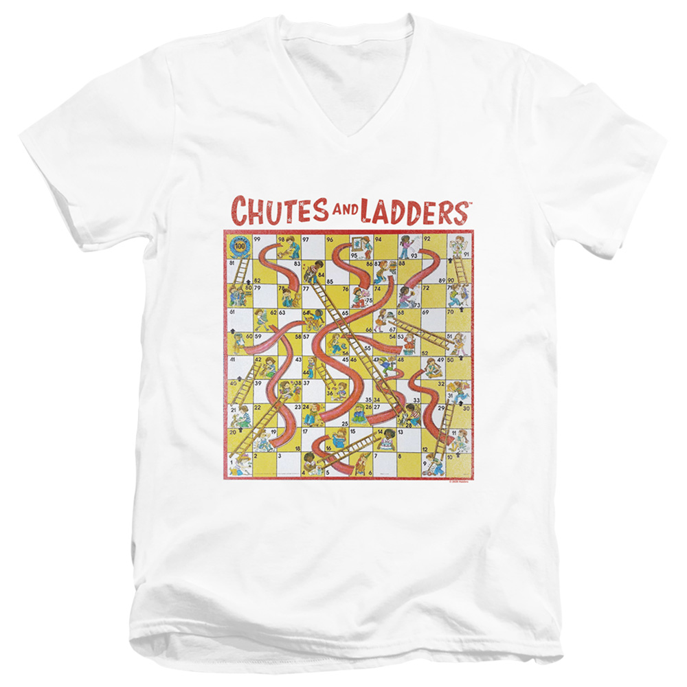 Chutes And Ladders 79 Game Board S/S Adult V-Neck T-Shirt 30/1 T-Shirt White - image 1 of 1