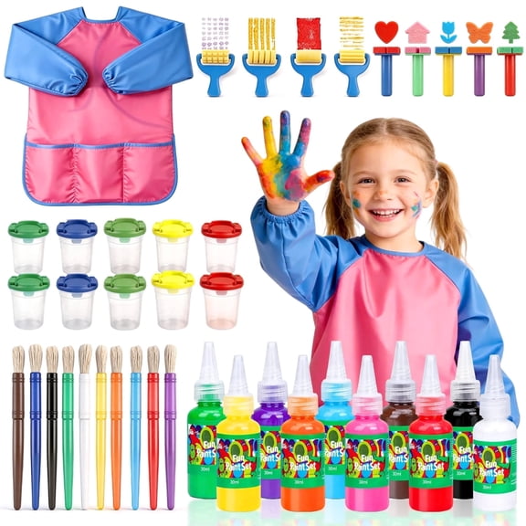Chuvikid 40 Pcs Kids Painting Set,Washable Paint,Waterproof Workwear,Washable Finger Paint Set for Boy Girl Gifts Ages 2-7