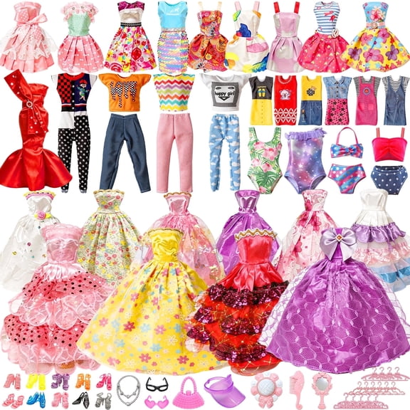 Chuvikid 79 Pcs Doll Clothes and Accessories Including Hat,Princess Dress,Fashionable Dress,Top,Pants,High Heels and Various Other Accessories for 11.5 inch Doll,Doll Closet Toys for Girl Gift Ages 3