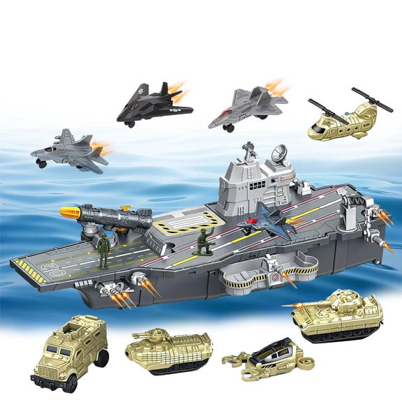 Chuvikid Aircraft Carrier Toy Playset,Fighter Jets,Truck,Missiles,Toys Gifts for Kids Ages 3-8 Years Old